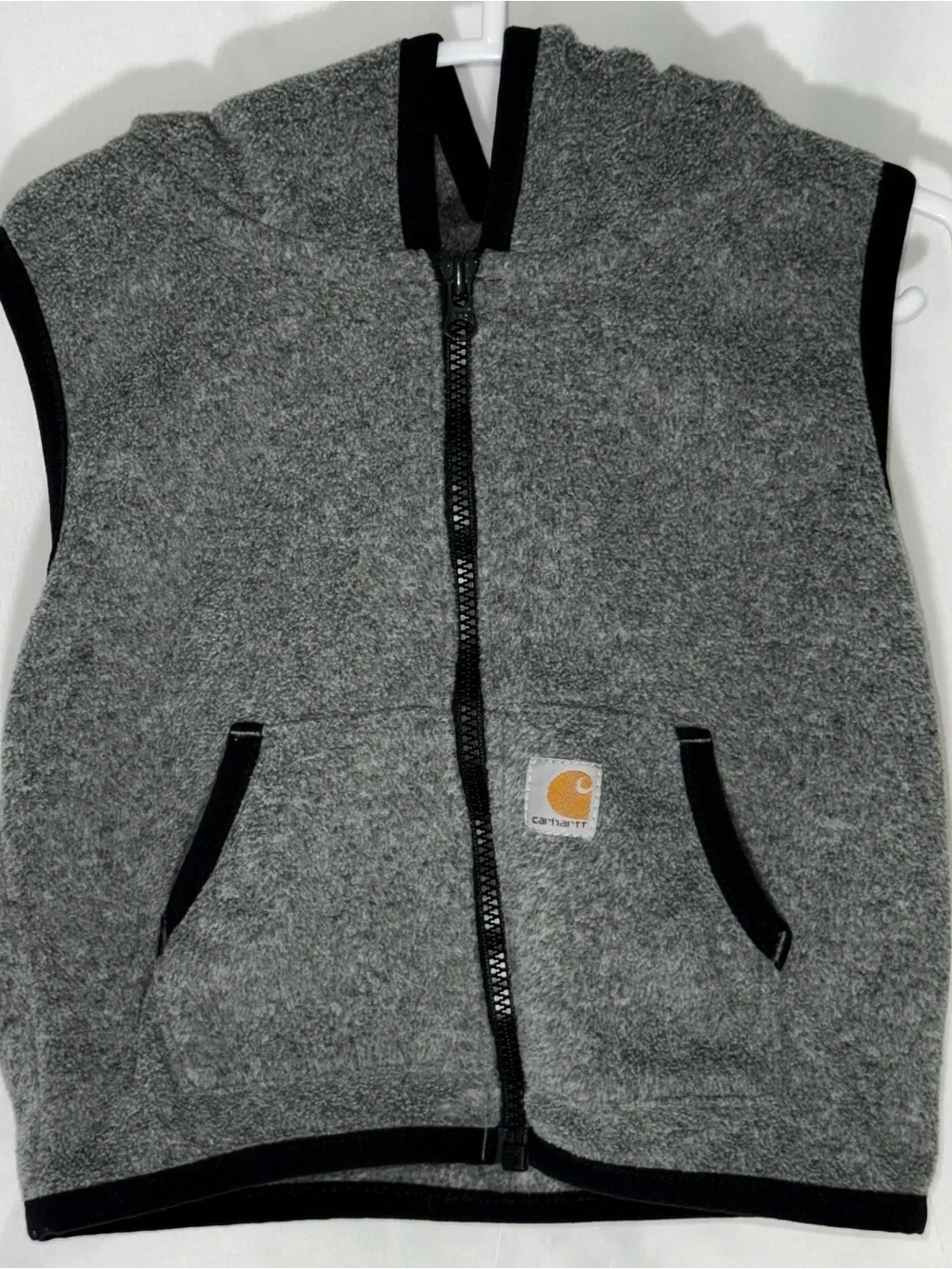 Carhartt Gray Fleece Hooded Kids Vest with Black Trim